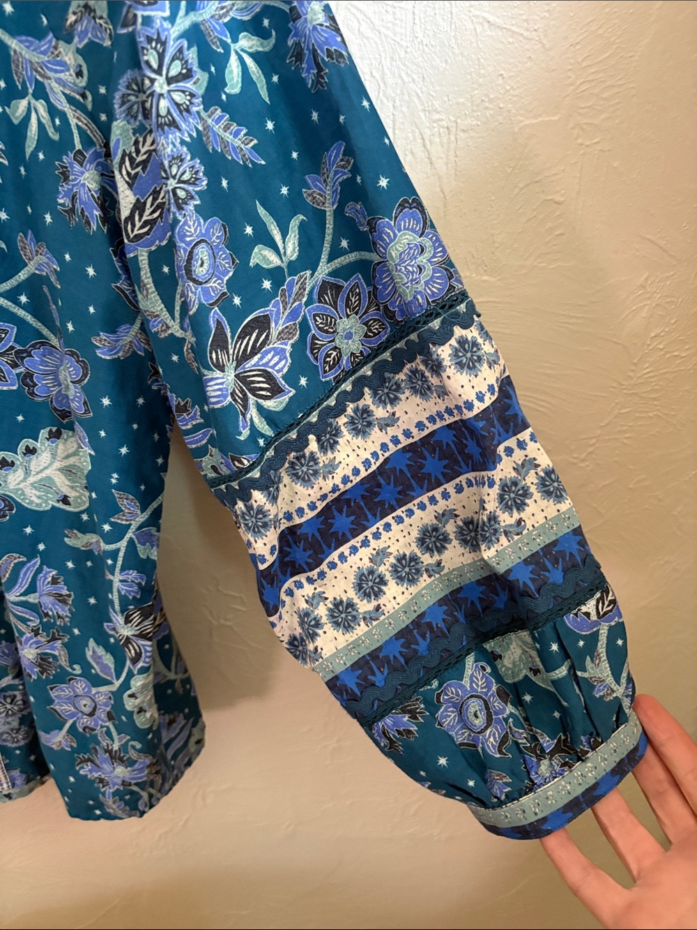 SUNDANCE Teal Floral Peasant Blouse - Picture 7 of 10